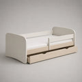 Lit enfant 80 × 160 cm en panneaux MDF blanc et chêne clair avec barrières et tiroir