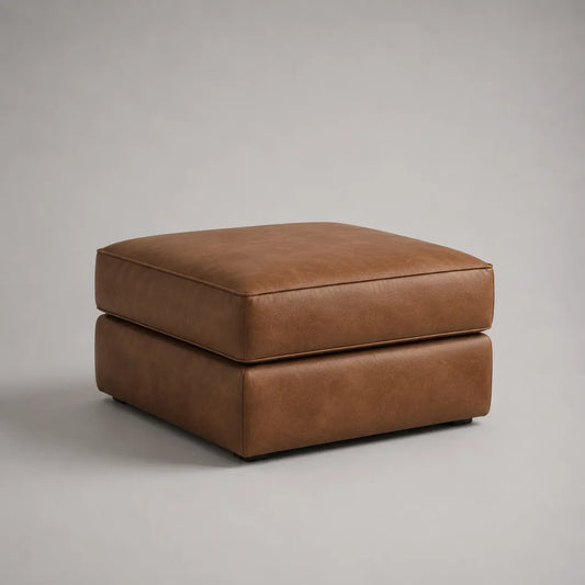 Pouf repose-pieds carré rembourré en similicuir PU marron, 80 × 80 × 45 cm