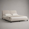 Lit double rembourré en polyester beige et noir, couchage 160 x 200 cm, dimensions 170 x 215 x 105 cm