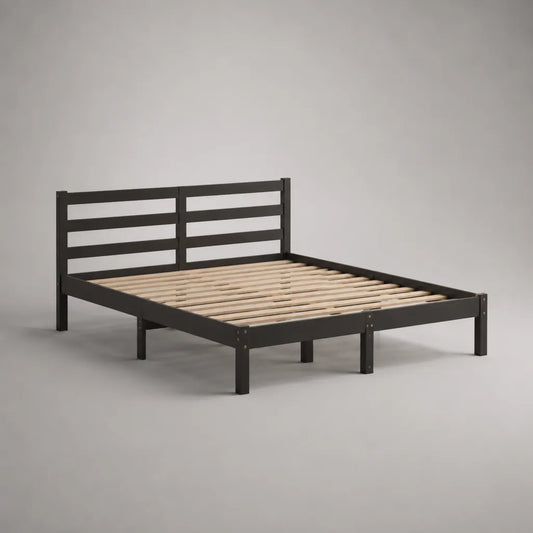 Cadre de lit double 160 x 200 cm en pin massif noir avec sommier à lattes