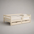 Lit enfant en bois avec barrières et 2 tiroirs, blanc cassé, couchage 90 × 190 cm