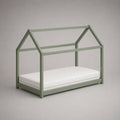 Lit cabane enfant en bois massif vert sauge, couchage 90 × 190 cm, dimensions 198 × 98 × 170 cm