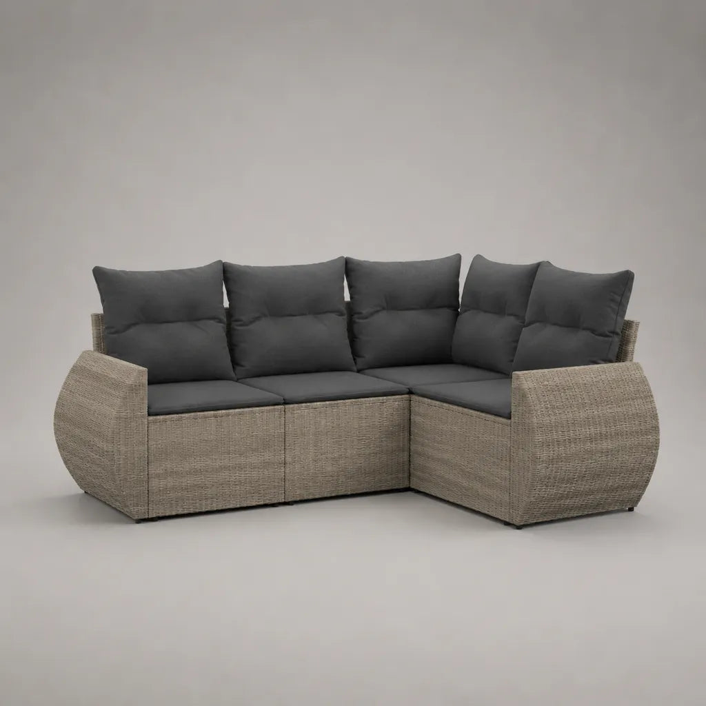 Canapé d’angle extérieur 5 places à 3 modules en résine tressée et acier, gris taupe et anthracite, 220 × 165 × 85 cm