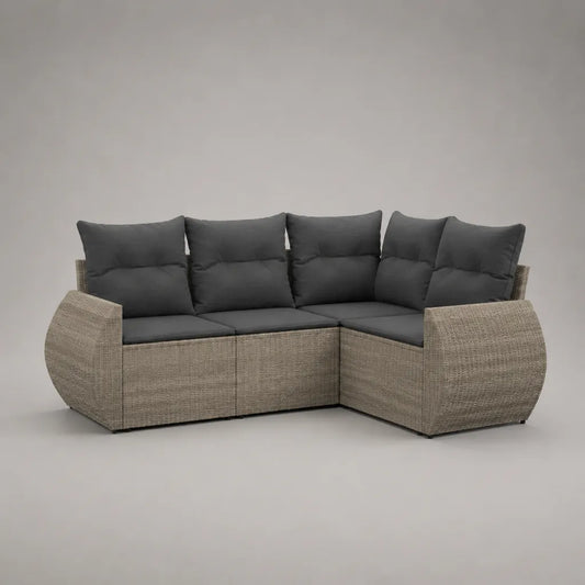 Canapé d’angle extérieur 5 places à 3 modules en résine tressée et acier, gris taupe et anthracite, 220 × 165 × 85 cm
