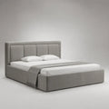 Cadre de lit double rembourré en polyester gris clair avec tête de lit, 177 × 218 × 120 cm, couchage 160 × 200 cm