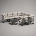 Salon de jardin modulable 8 pièces 7 places en aluminium et tissu anthracite et beige clair, 280 × 220 × 72 cm