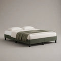 Cadre de lit double rembourré en tissu vert olive avec pieds en plastique noir, 2 sommiers sans tête de lit, couchage 160 × 200 cm, 204 × 164 × 35 cm